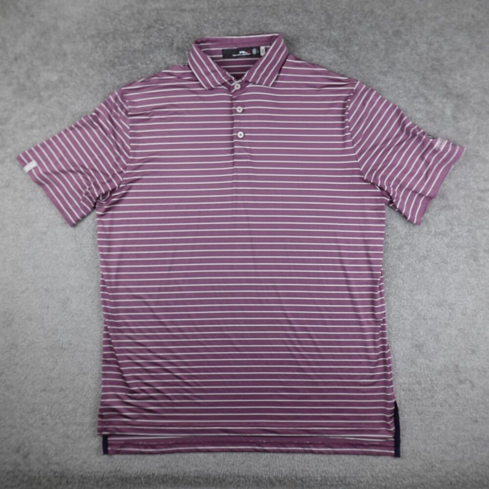 Ralph Lauren Shirt Men L Plum Purple Striped RLX Performance Golf Polo Stretch